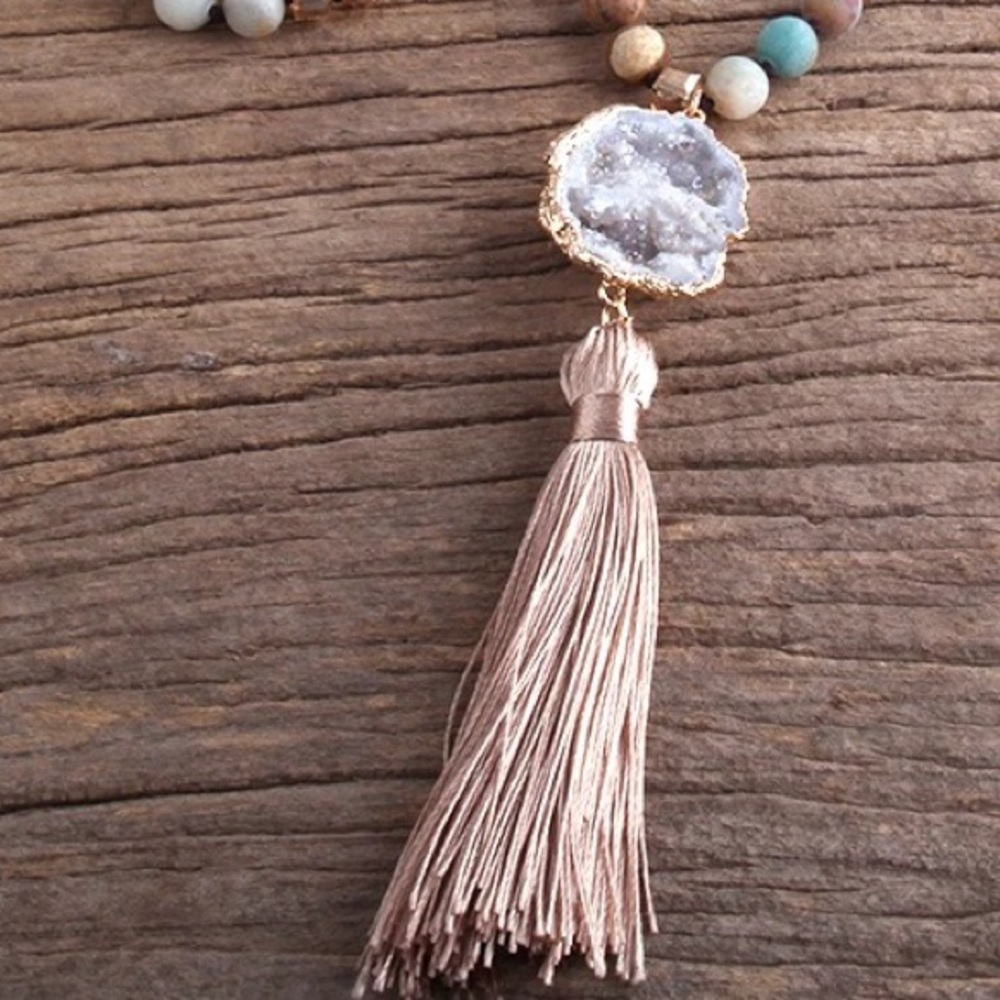 Jasper Amazonite Druzy Tassel necklace - Picture 5 of 6